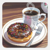 Chocolate Frosted Donut and Coffee  スクエアシール (正面)