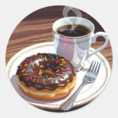 Chocolate Frosted Donut and Coffee  ラウンドシール (正面)