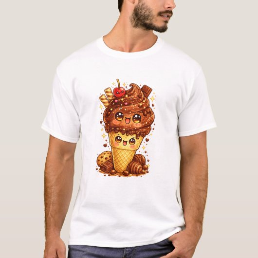 Chocolate Ice Cream Cone Kawaii T-Shirt Tシャツ (正面)