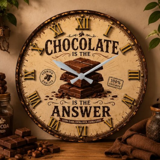 Chocolate Is the Answer Kitchen Decor for Bakers ラージ壁時計
