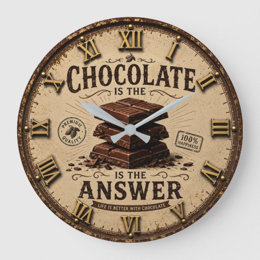 Chocolate Is the Answer Kitchen Decor for Bakers ラージ壁時計 (正面)