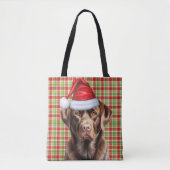Chocolate Lab Christmas Dog Seasonal Plaid トートバッグ (正面)