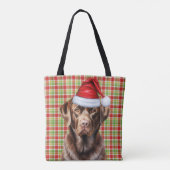 Chocolate Lab Christmas Dog Seasonal Plaid トートバッグ (裏面)