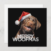 Chocolate lab dog santa hat MERRY WOOFMAS funny シーズンカード (正面/裏面)
