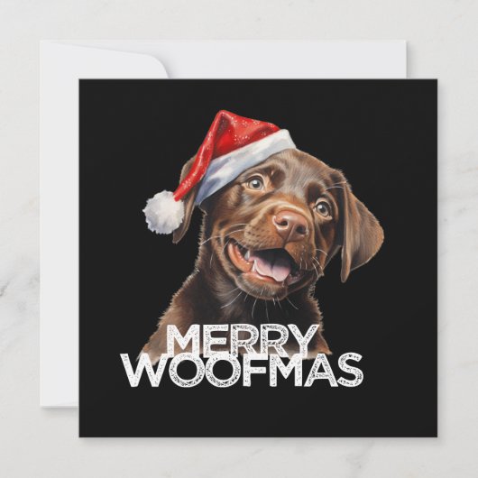 Chocolate lab dog santa hat MERRY WOOFMAS funny シーズンカード (正面)