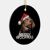 Chocolate lab dog santa hat MERRY WOOFMAS funny セラミックオーナメント (右)