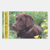 Chocolate Lab in California Poppy Patch カスタム 長方形シール (正面)