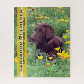 Chocolate Lab in California Poppy Patch ジグソーパズル (縦)