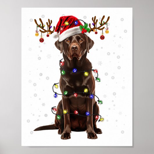 Chocolate Lab Labrador Christmas Tree Light Pajama ポスター (正面)