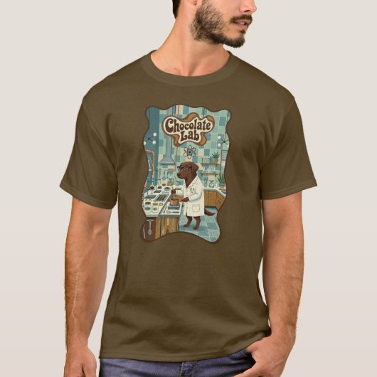 Chocolate Lab Retro Scientist Funny Dog  Tシャツ (正面)
