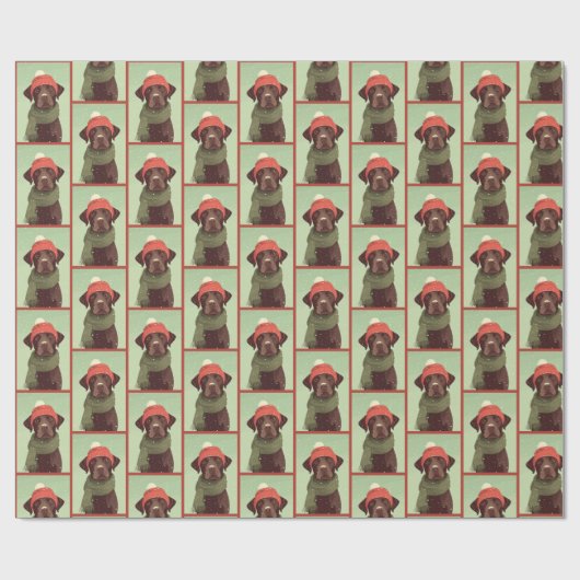 Chocolate Lab Winter Pattern ラッピングペーパー (フラット)