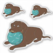 Chocolate Lab With Ball Cartoon シール (正面)