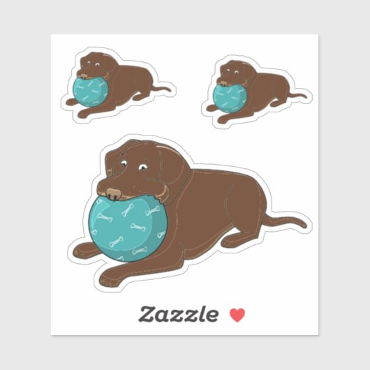 Chocolate Lab With Ball Cartoon シール (シート)