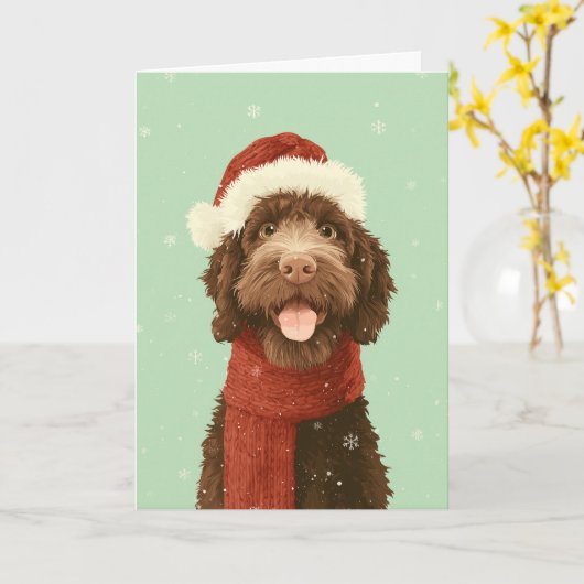 Chocolate Labradoodle Holiday Greeting カード (黄色い花)