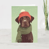 Chocolate Labradoodle Holiday Greeting カード (正面)