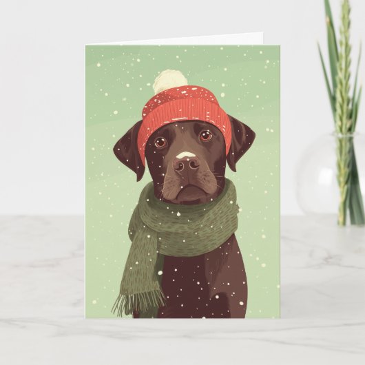 Chocolate Labradoodle Holiday Greeting カード (正面)