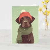Chocolate Labradoodle Holiday Greeting カード (黄色い花)
