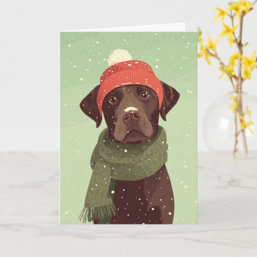 Chocolate Labradoodle Holiday Greeting カード (黄色い花)