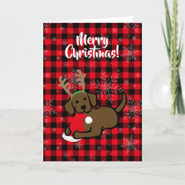 Chocolate Labrador and Santa Christmas Cartoon シーズンカード