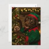 Chocolate  Labrador Dog Christmas Holiday postcard シーズンポストカード (正面/裏面)