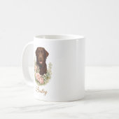 Chocolate Labrador Floral Portrait コーヒーマグカップ (正面左)