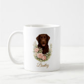 Chocolate Labrador Floral Portrait コーヒーマグカップ (左)