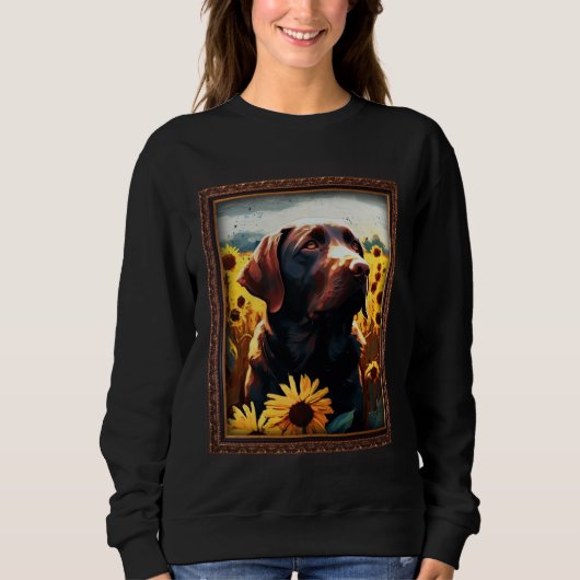 Chocolate Labrador Painting Sunflower Flower Mom W スウェットシャツ (正面)