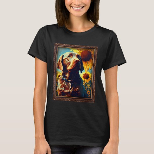 Chocolate Labrador Painting Sunflower Flower Mom W Tシャツ (正面)