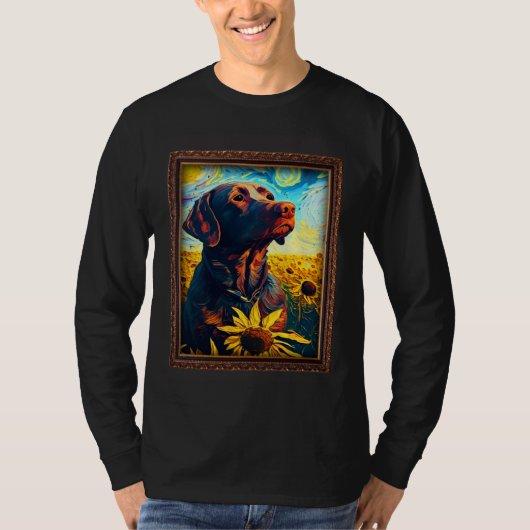 Chocolate Labrador Painting Sunflower Flower Mom W Tシャツ (正面)