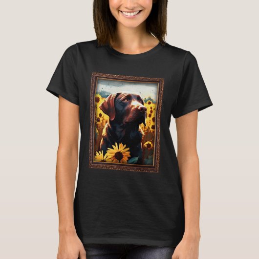 Chocolate Labrador Painting Sunflower Flower Mom W Tシャツ (正面)