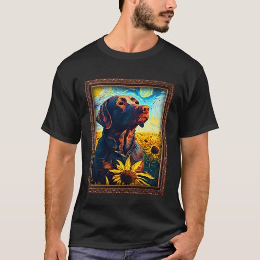 Chocolate Labrador Painting Sunflower Flower Mom W Tシャツ (正面)