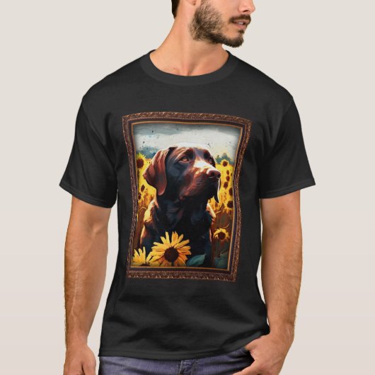 Chocolate Labrador Painting Sunflower Flower Mom W Tシャツ (正面)