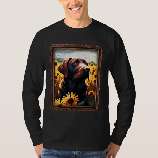 Chocolate Labrador Painting Sunflower Flower Mom W Tシャツ (正面)