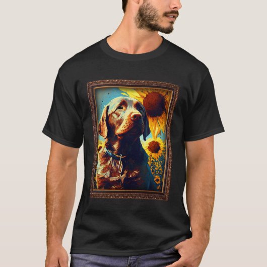 Chocolate Labrador Painting Sunflower Flower Mom W Tシャツ (正面)