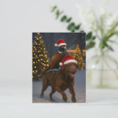 Chocolate Labrador & Partridge Christmas postcard ポストカード (スタンド正面)