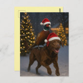 Chocolate Labrador & Partridge Christmas postcard ポストカード (正面/裏面)