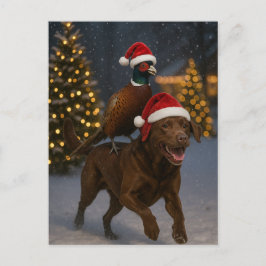 Chocolate Labrador & Partridge Christmas postcard ポストカード
