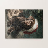 Chocolate Labrador Puppy Christmas Painting ジグソーパズル (横)