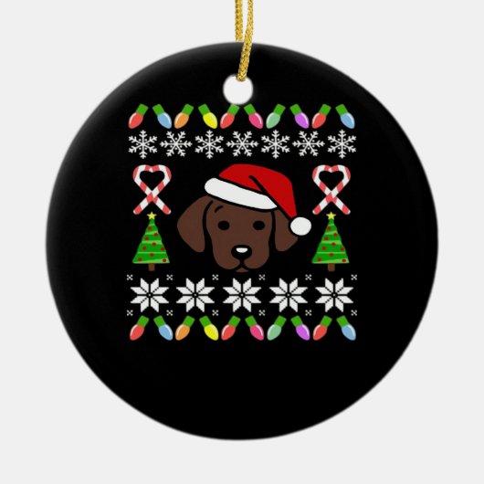Chocolate Labrador Puppy Christmas Santa Oversized セラミックオーナメント (正面)