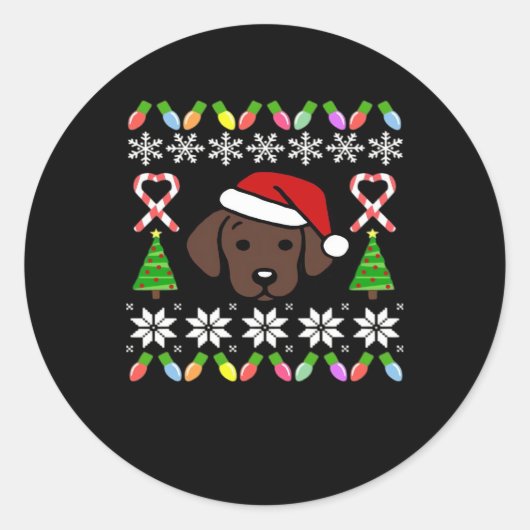 Chocolate Labrador Puppy Christmas Santa Oversized ラウンドシール (正面)