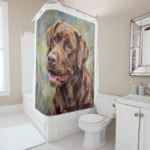 Chocolate Labrador Retriever Impressionist Art シャワーカーテン (インサイチュ)