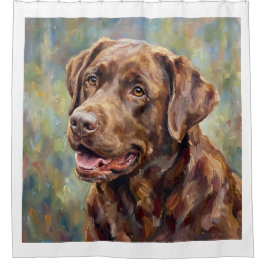 Chocolate Labrador Retriever Impressionist Art シャワーカーテン