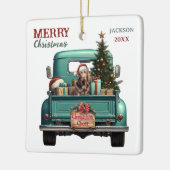Chocolate Labrador Retriever Retro Truck Christmas セラミックオーナメント (左)