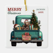 Chocolate Labrador Retriever Retro Truck Christmas セラミックオーナメント (正面)