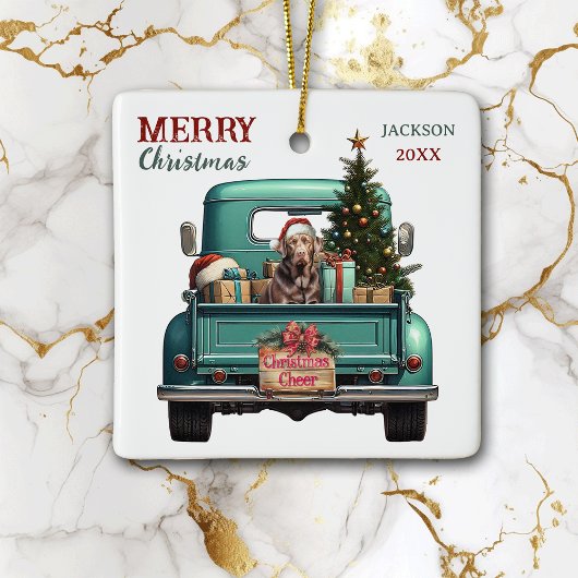 Chocolate Labrador Retriever Retro Truck Christmas セラミックオーナメント