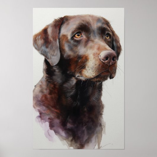 Chocolate labrador retriever watercolor ポスター (正面)
