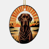 Chocolate Labrador Retro Sunset Dog Lover セラミックオーナメント (右)