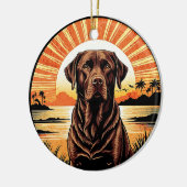 Chocolate Labrador Retro Sunset Dog Lover セラミックオーナメント (左)