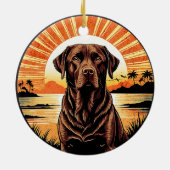 Chocolate Labrador Retro Sunset Dog Lover セラミックオーナメント (裏面)