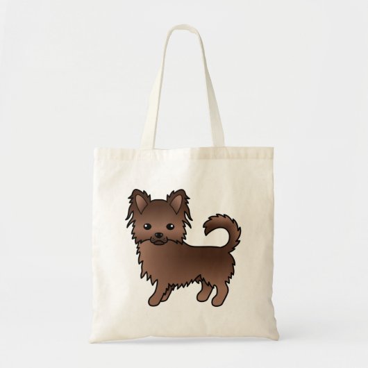 Chocolate Long Coat Chihuahua Cute Cartoon Dog トートバッグ (正面)
